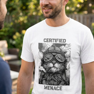 Lustige Katzenpilot raucht eine Zigarre Schwarz-We T-Shirt
