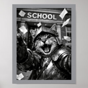 Lustige Katzenritter Zurück Zur Schule Süßer Mitte Poster