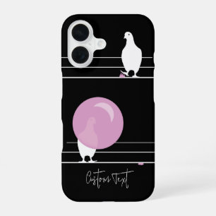 Lustige Kaugummi-Vögel auf einer schwarzen Leitung iPhone 16 Hülle