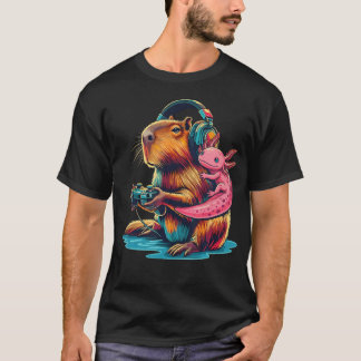 Lustige Kawaii Axolotl und Capybara Videospiele Mä T-Shirt