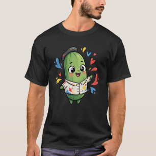 Lustige Kawaii-Gurke mit Farbspritzer-Herzen T-Shirt