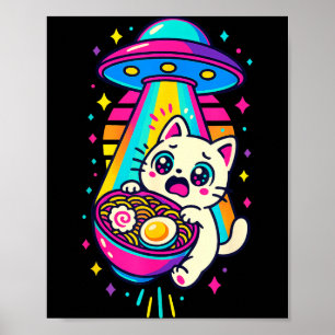 Lustige Kawaii Katze Ramen Ufo Japanische Anime Fr Poster