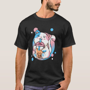 Lustige Kawaii Transgender Bubble Tea Katze LGBT V T-Shirt