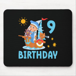 Lustige Kinder 9. Geburtstagsfeier Segelboot Segel Mousepad