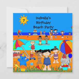 Lustige Kindergeburtstags-Strandparty Einladung