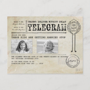 Lustige Kindheitsfotos   Save the Date Telegram Ankündigungspostkarte