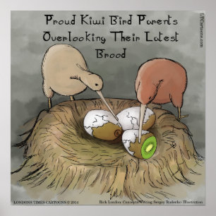 Lustige Kiwi-Vögel pflegen ihr Fruchtposter Poster