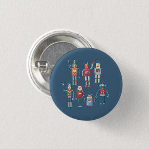 Lustige kleine Retro-Roboter im Stil der 1950er Ja Button
