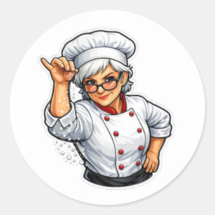 Lustige Köchin Frau Salt Bae Kochaufkleber Runder Aufkleber