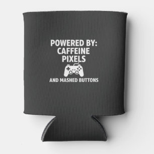 Lustige Koffein-Pixel und zerdrückte Knöpfe Gamer- Dosenkühler