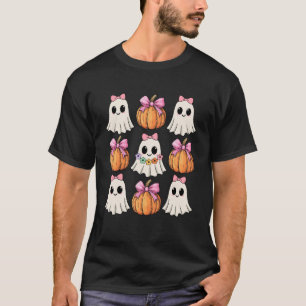 Lustige Koketten-Schleifen-Kürbis-Halloween-Geist T-Shirt