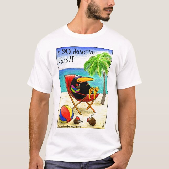 Lustige Krähen-Strand-Ferien T-Shirt (Vorderseite)