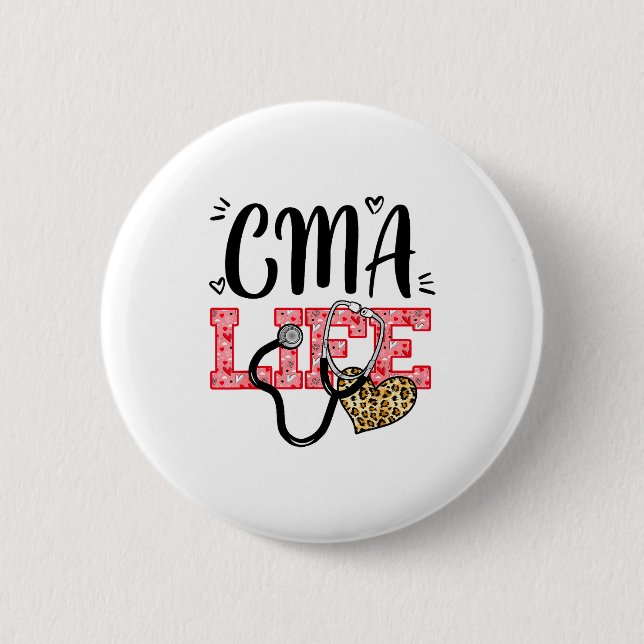 Lustige Krankenschwester Cma Leben Leopard Stethos Button (Vorderseite)