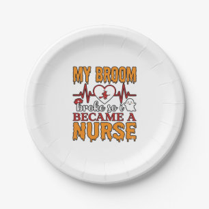 Lustige Krankenschwester Halloween Mein Besen brac Pappteller
