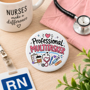 Lustige Krankenschwester Professionelle Multitaske Button