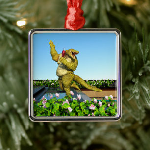 Lustige Krokodil-Champagner-Poolparty-Kunst Ornament Aus Metall