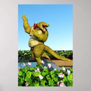 Lustige Krokodil Champagner Poolparty Kunst Poster