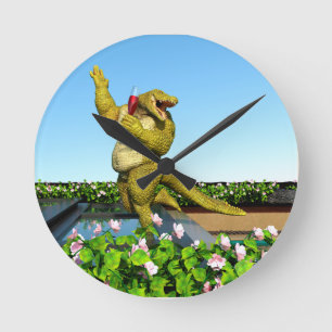 Lustige Krokodil-Champagner-Poolparty-Kunst Runde Wanduhr
