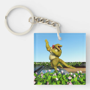 Lustige Krokodil Champagner Poolparty Kunst Schlüsselanhänger