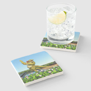 Lustige Krokodil-Champagner-Poolparty-Kunst Steinuntersetzer