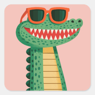 Lustige Krokodil-Sonnenbrille Süßes Cartoon-Tier Quadratischer Aufkleber