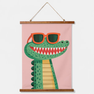 Lustige Krokodil-Sonnenbrille Süßes Cartoon-Tier Wandteppich Mit Holzrahmen