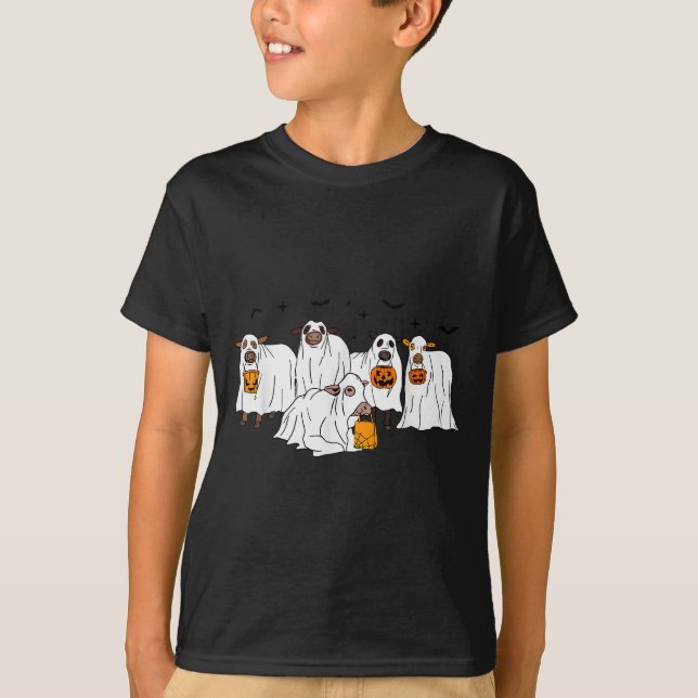 Lustige Kuh Geist Halloween Farmer Süßigkeit oder  T-Shirt (Vorderseite)