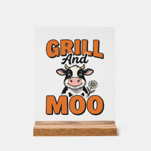 Lustige Kuh Grill Und Muh Vintage T-Shirt Design_1 Acrylschild