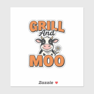 Lustige Kuh Grill Und Muh Vintage T-Shirt Design_1 Aufkleber