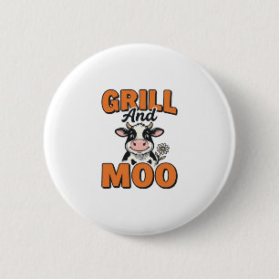 Lustige Kuh Grill Und Muh Vintage T-Shirt Design_1 Button
