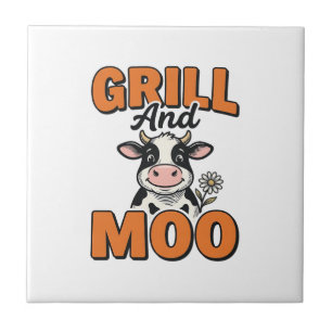 Lustige Kuh Grill Und Muh Vintage T-Shirt Design_1 Fliese