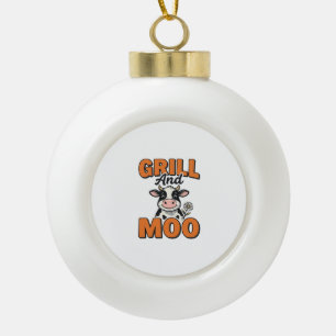 Lustige Kuh Grill Und Muh Vintage T-Shirt Design_1 Keramik Kugel-Ornament