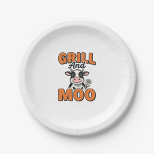 Lustige Kuh Grill Und Muh Vintage T-Shirt Design_1 Pappteller