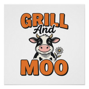 Lustige Kuh Grill Und Muh Vintage T-Shirt Design_1 Poster