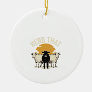 Lustige Kuh im Herden-Vintage-Stich-Design Keramik Ornament