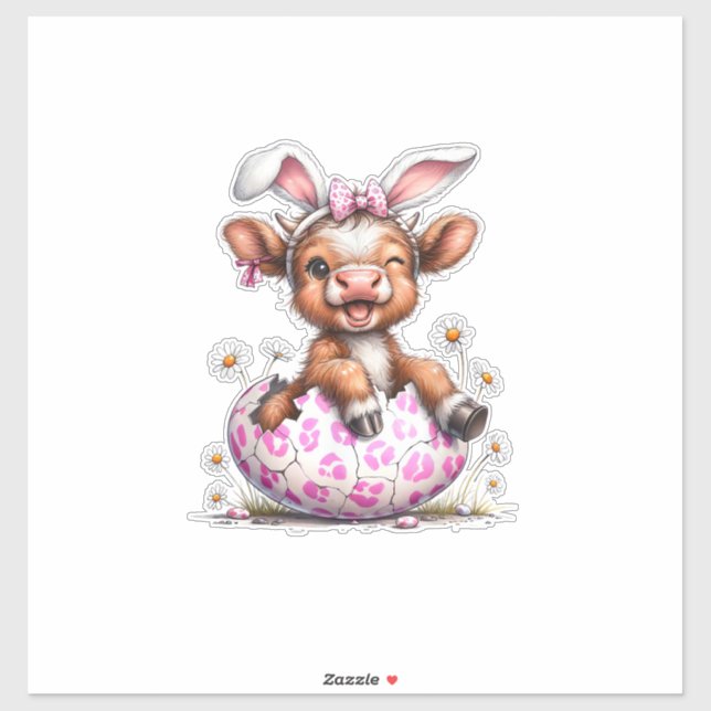 Lustige Kuh Ostern Hase Süße Highland Kühe Liebhab Aufkleber (Blatt)