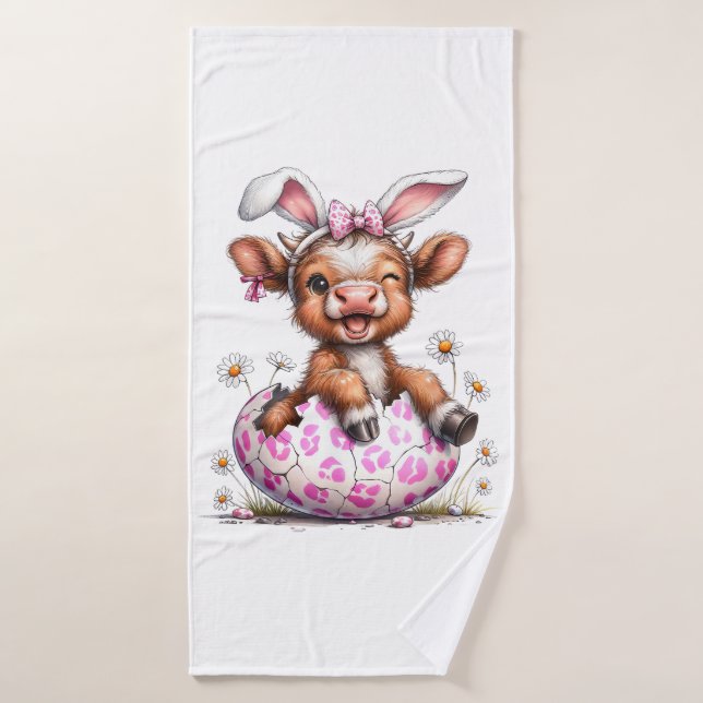 Lustige Kuh Ostern Hase Süße Highland Kühe Liebhab Badehandtuch (Badehandtuch)