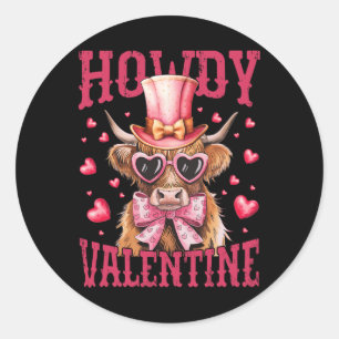 Lustige Kuh Valentinstag Cute Western Herz Sungles Runder Aufkleber