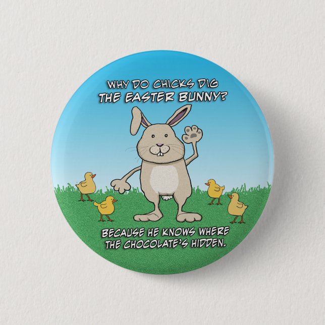 Lustige Küken graben den Osterhasen Button (Vorderseite)