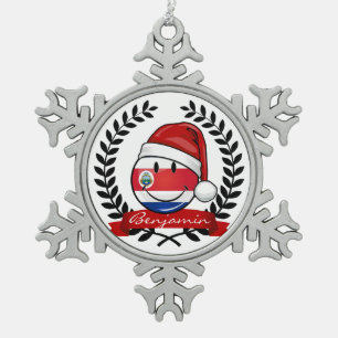 Lustige lächelnde WeihnachtsCosta Rican Flagge Schneeflocken Zinn-Ornament