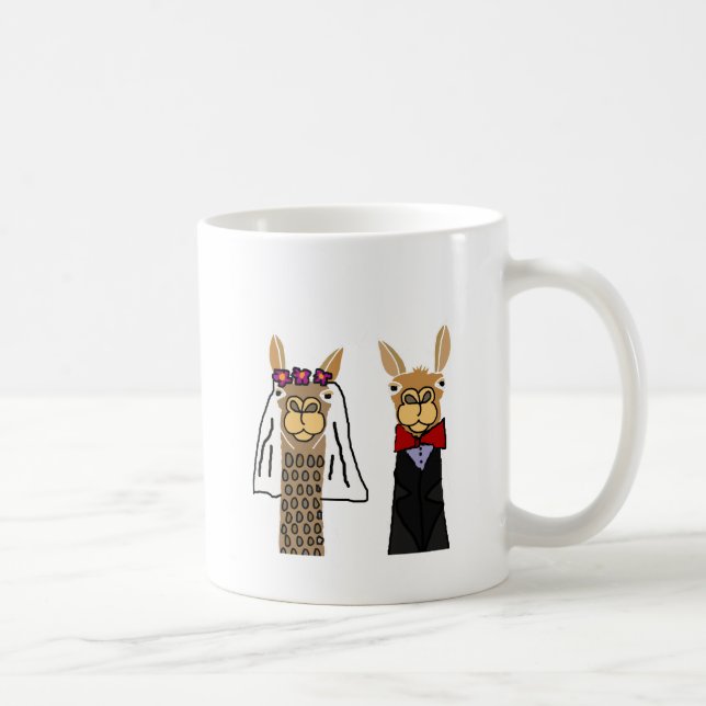 Lustige Lama-Braut-und Bräutigam-Hochzeits-Kunst Kaffeetasse (Rechts)