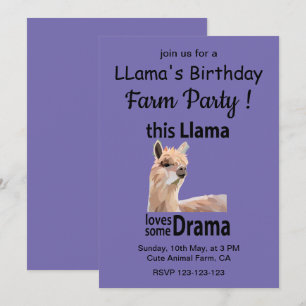 Lustige Lama-Tier-Geburtstags-Farm-Party Einladung