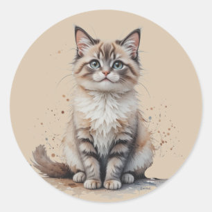 Lustige Langhaar-Tabby-Katze Kätzchen Haustier Tie Runder Aufkleber