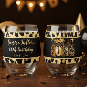 Lustige Leopard Birthday Queen Sechzigster Geburts Weinglas Ohne Stiel
