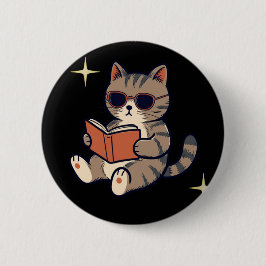 Lustige Lesekatze Button