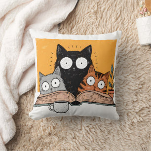 Lustige lesende Katzen Illustration Kissen