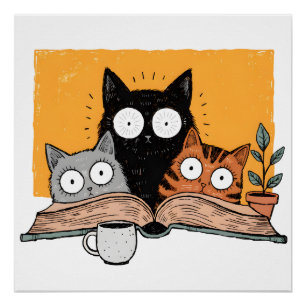 Lustige lesende Katzen Illustration Poster