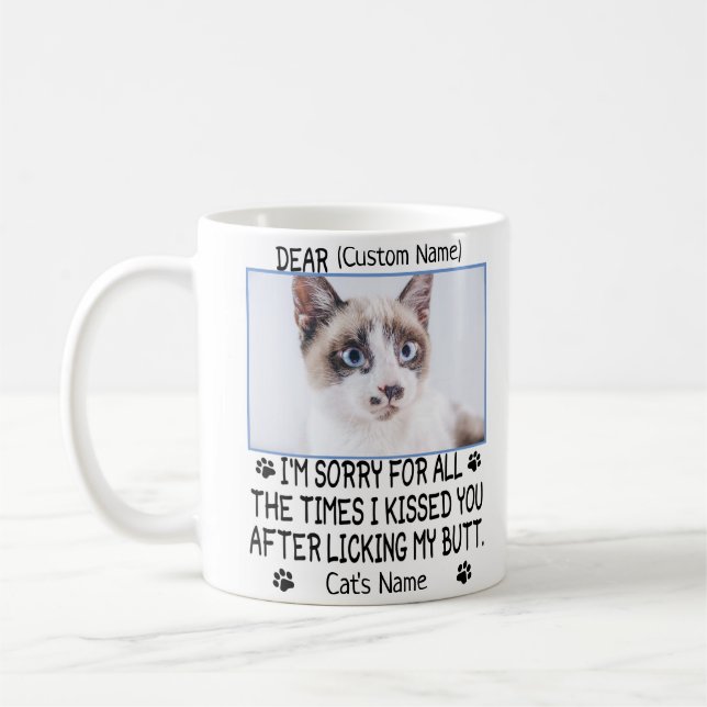 lustige Liebkatze , Personalisiertes Foto und Name Kaffeetasse (Links)