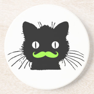 LUSTIGE LIMEGRÜNE SCHNURRBART VINTAGE SCHWARZE KAT GETRÄNKEUNTERSETZER