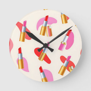 Lustige Lippenstift-Schönheits-Glamour-Muster Runde Wanduhr
